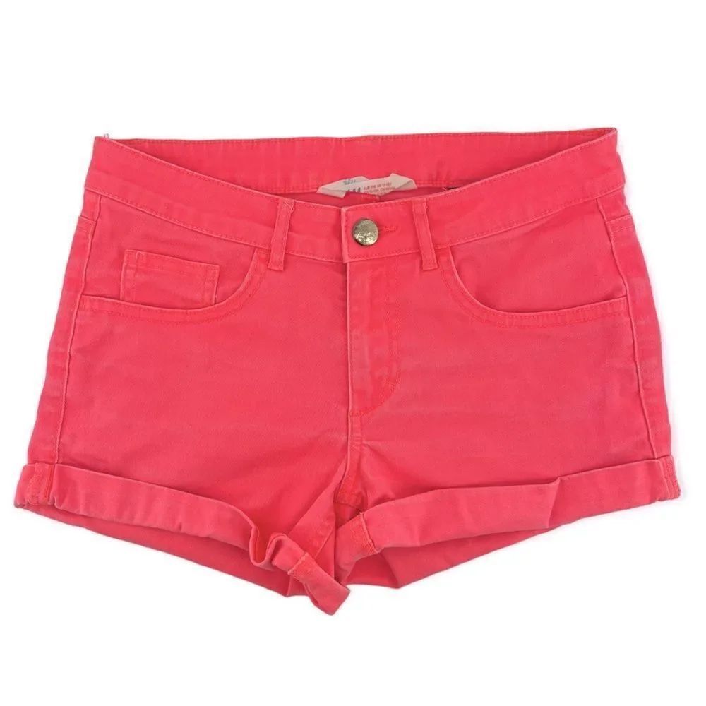 H&M Girl’s Neon Pink Roll Cuff Summer Cotton Shorts Size 12-13Y